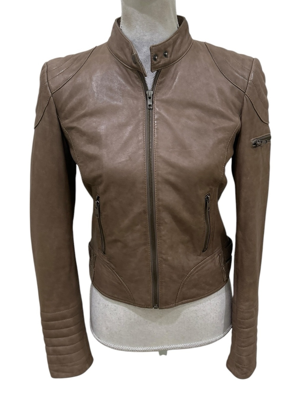 Trouve Taupe Slim Leather zippered fitted Moto lined Jacket size xs